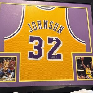 Johnson 32 Framed Basketball Jersey - Yellow and Purple